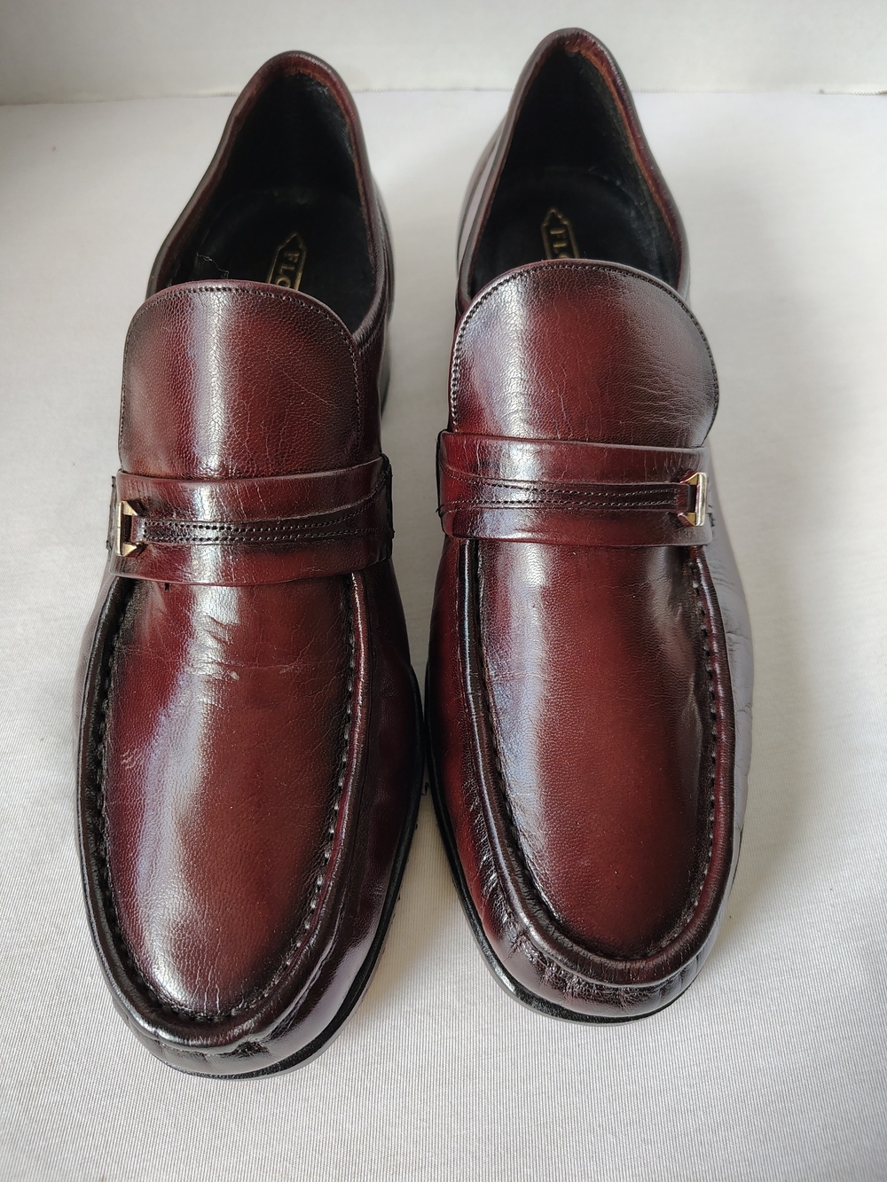 Florsheim Burgundy Leather Penny Loafers with Brass Accent Size 10 D